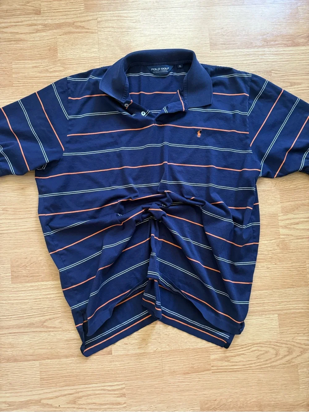 Polo Golf Ralph Lauren Striped Polo Shirt Mens XL Navy Orange White Pima Cotton